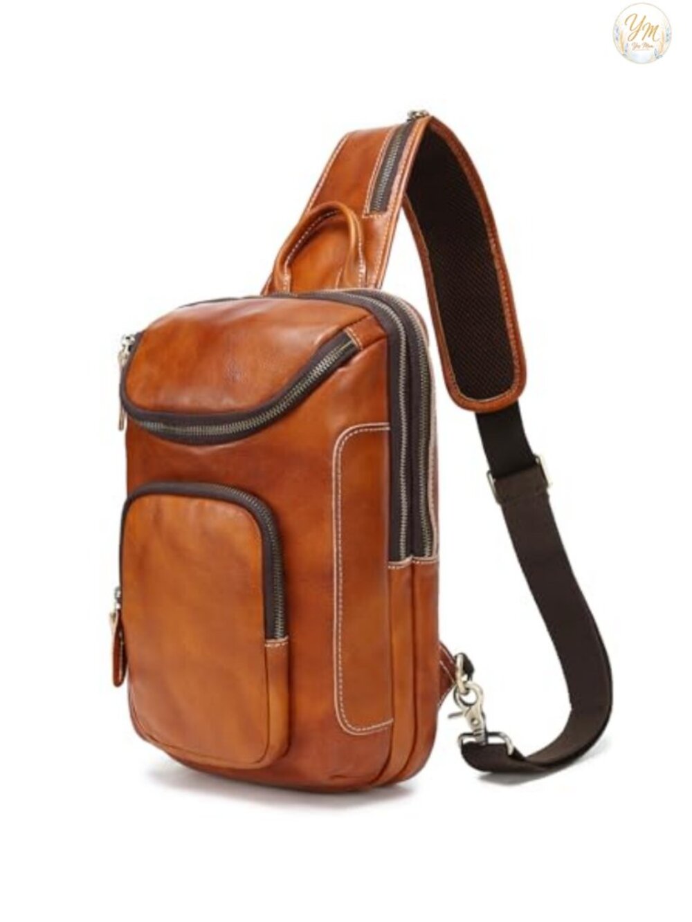 Full Grain Leather Sling Bag Crossbody Chest Daypack Fits 10.5 iPad